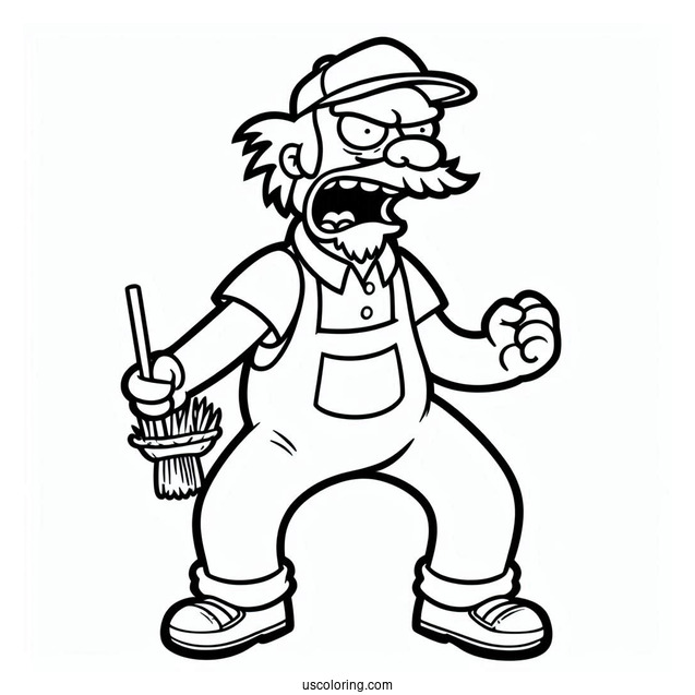 Simpsons Coloring Pages Of Groundskeeper Willie Shaking His Fist In Anger