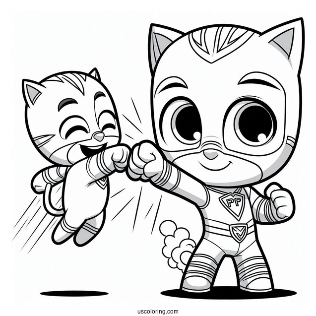 PJ Masks Coloring Page Of Catboy Fist Bump While Jumping