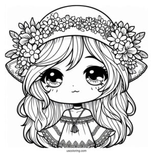 Hippie Chibi Girl With Floral Hat