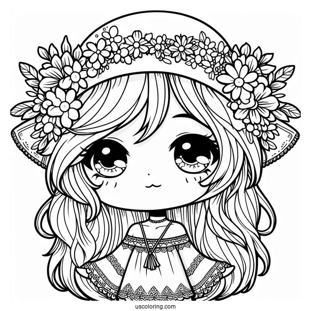 Hippie Chibi Girl With Floral Hat