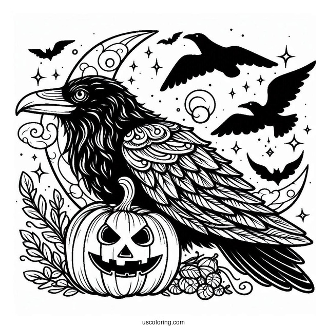 Raven Coloring Page Inside A Jack O Lantern