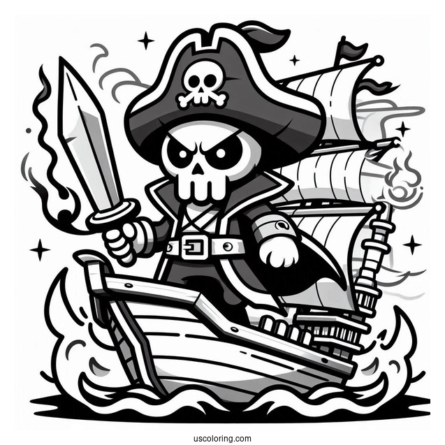 Brawl Stars Coloring Page Of Scary Cursed Pirate Holding Sword On Ship