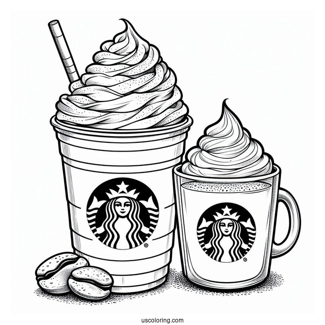 Realistic Starbucks Frappe And Hot Coffee Coloring Page