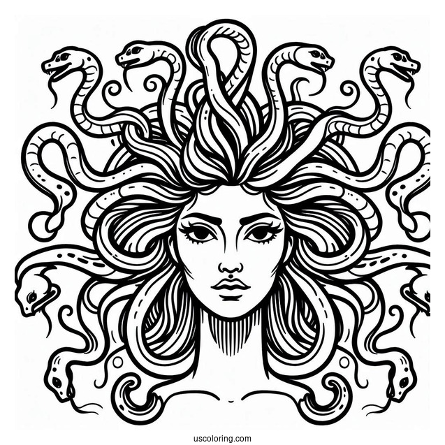 Simple Medusa Coloring Page With Head Full Of Snakes