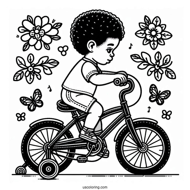 Simple Kids Bicycle Coloring Page With Training Wheels