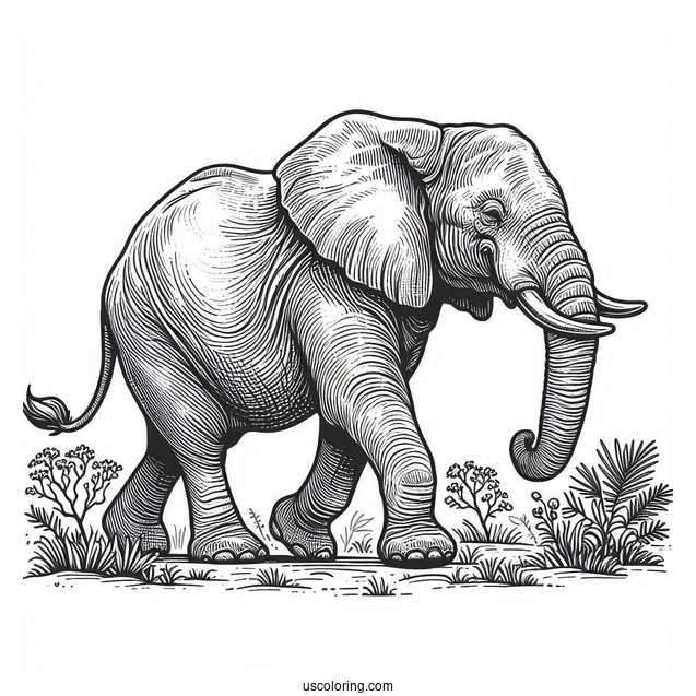 Adult Elephant Walking In African Safari