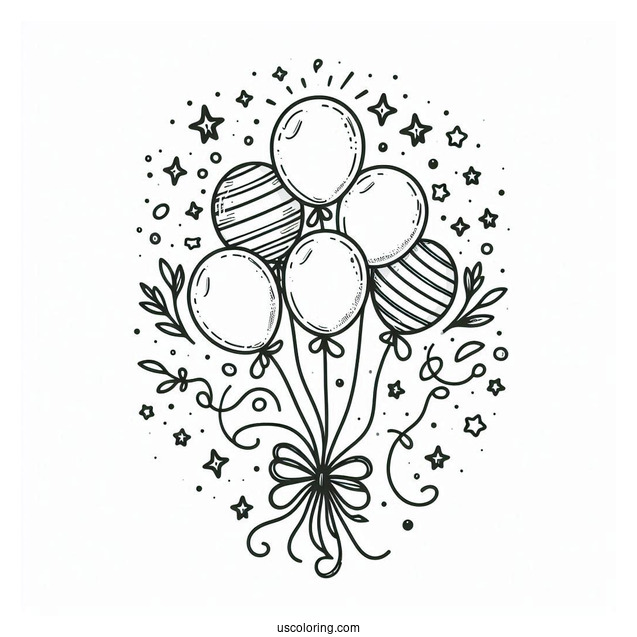 Celebration Balloons With Confetti To Color