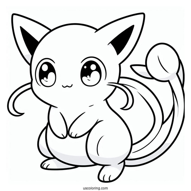 Simple Mega Mew Coloring Page Outline