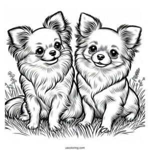 Two Furry Chihuahua Coloring Page Laying On Grass