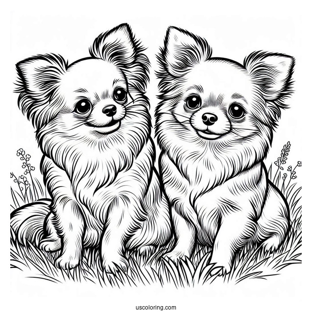 Two Furry Chihuahua Coloring Page Laying On Grass