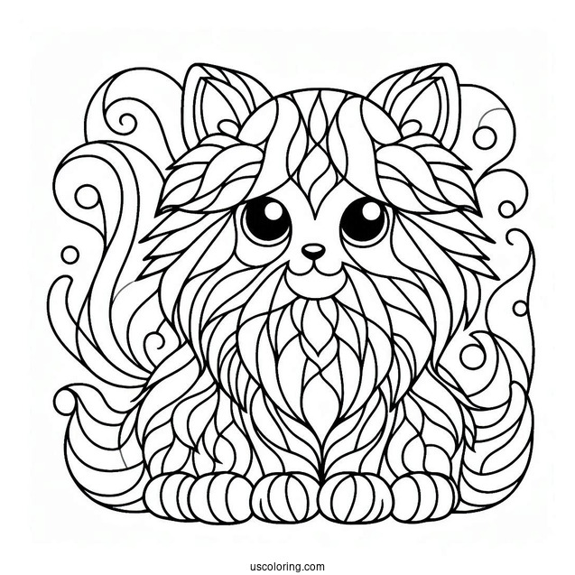 Furry Cat Stained Glass Coloring Page For Kids