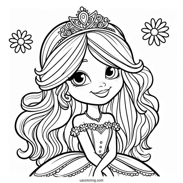 Smiling Princess Daisy Coloring Page In Crown And Gown
