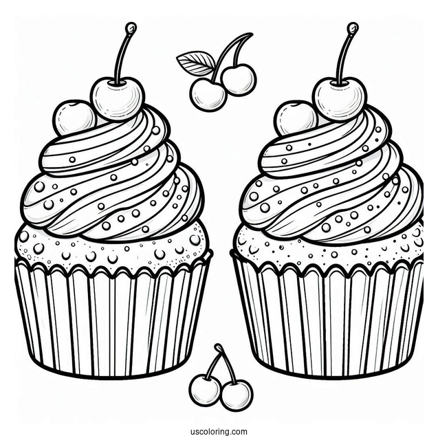 Cupcake With Cherries And Icing To Color
