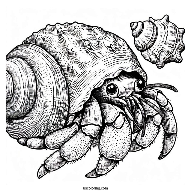 Detailed Hermit Crab Coloring Page In Shell