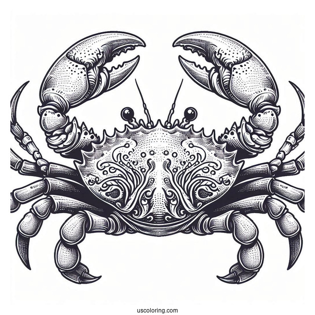 Crab Coloring Page With Detailed Shell