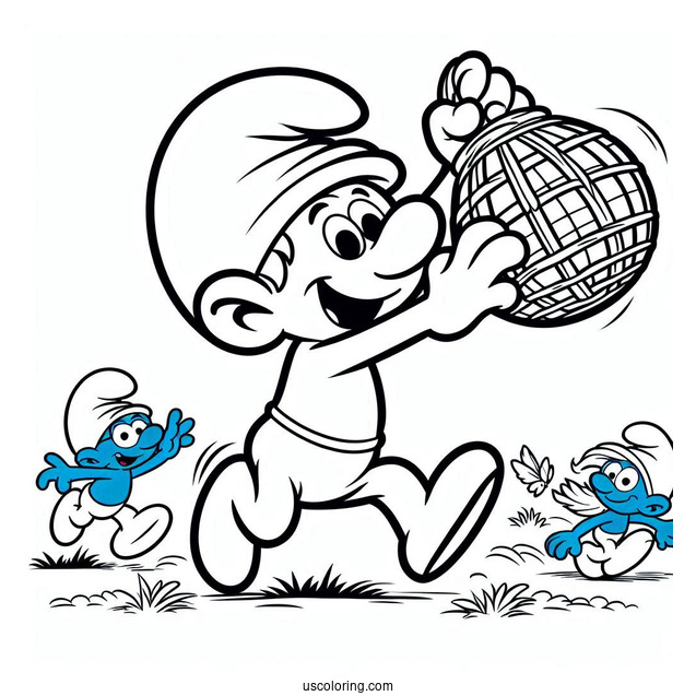 Coloring Page Of Gargamel Trying To Catch Smurfs