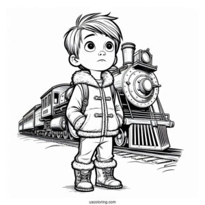 Hero Boy Staring Up At The Polar Express Coloring Page