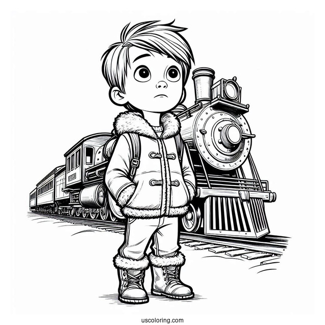 Hero Boy Staring Up At The Polar Express Coloring Page