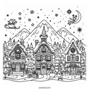 Christmas Town In The North Pole Coloring Page For Kids