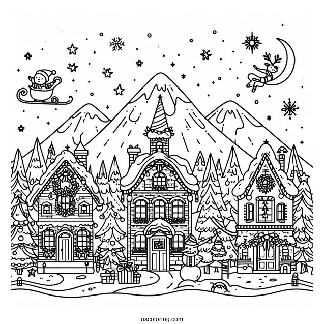 Christmas Town In The North Pole Coloring Page For Kids