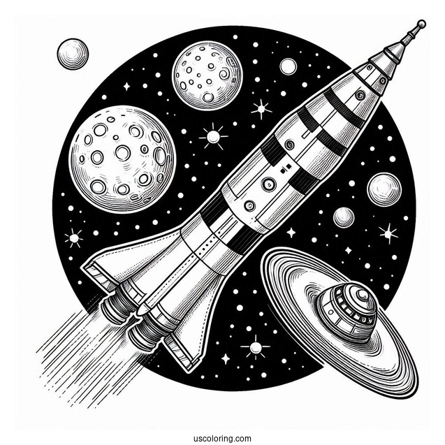 NASA Saturn V Rocket In Space To Color