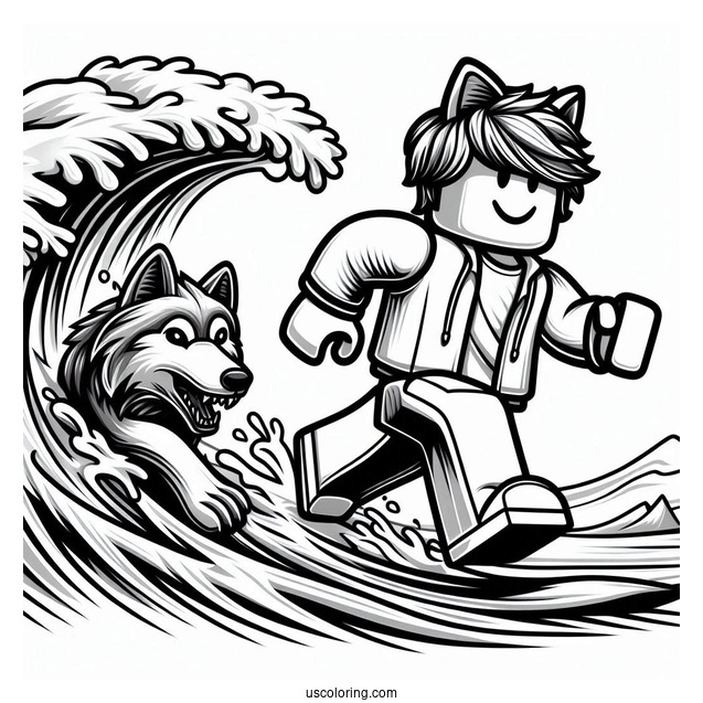 Roblox Characters Running From wave With Wolf