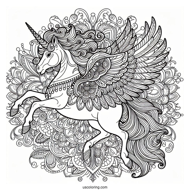 Intricate Pegasus Coloring Page Mandala