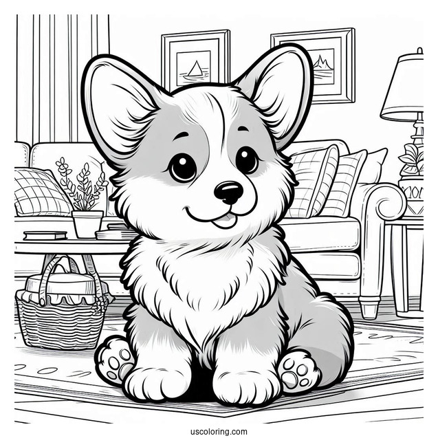 Corgi Puppy In The Living Room