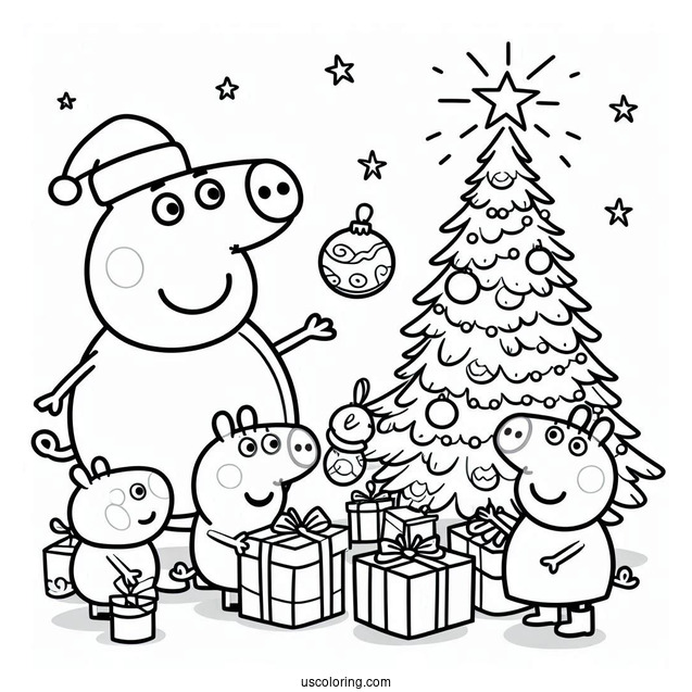 Peppa Pig Family Setting Up Christmas Tree
