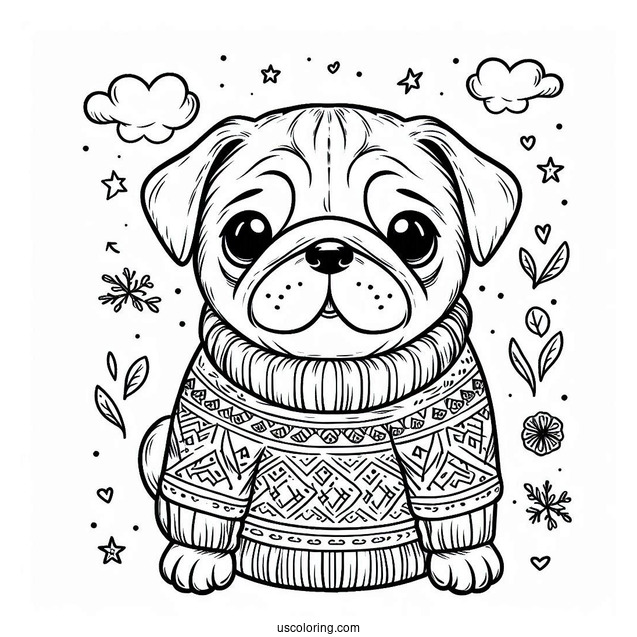 Cute Pug Wearing a Sweater To Color