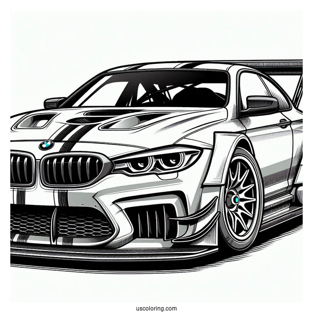 BMW Race Car With Big Spoiler To Color
