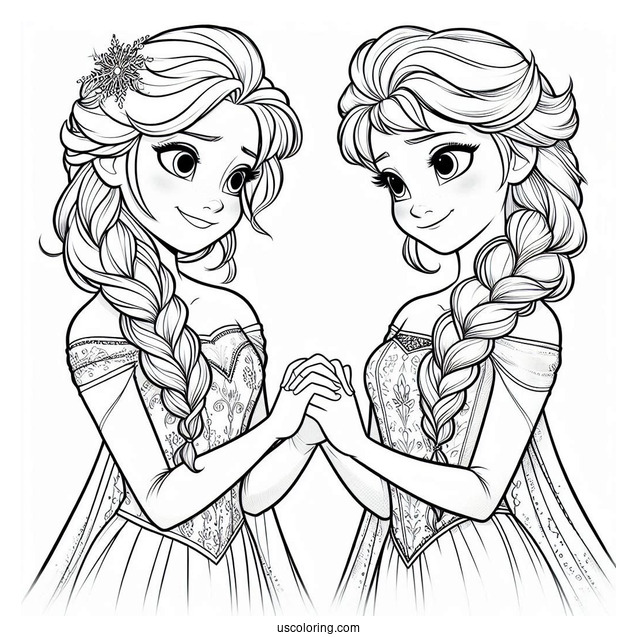 Elsa And Sister Holding Hands Coloring Sheet