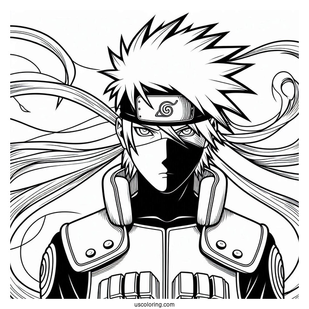 Detailed Hatake Kakashi Coloring Page Outline In Shinobi Uniform