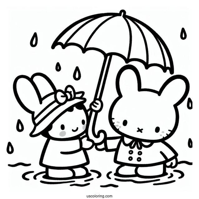 Miffy Coloring Page Of Melanie Sharing Umbrella In The Rain