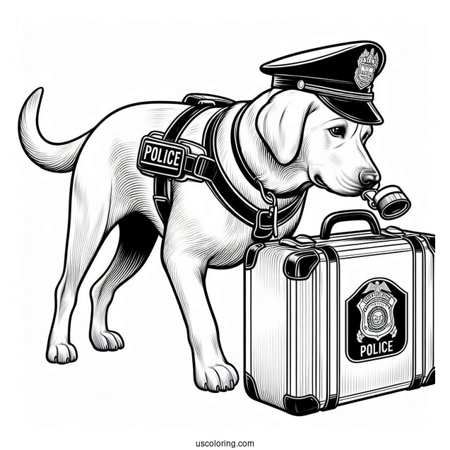 Labrador K-9 Police Dog Sniffing Luggage