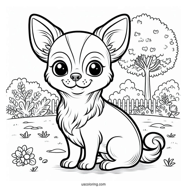 Smiling Short Hair Chihuahua Coloring Page In Backyard