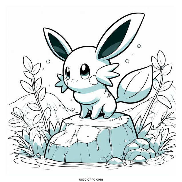 Adorable Mudkip Standing On Rock Coloring In