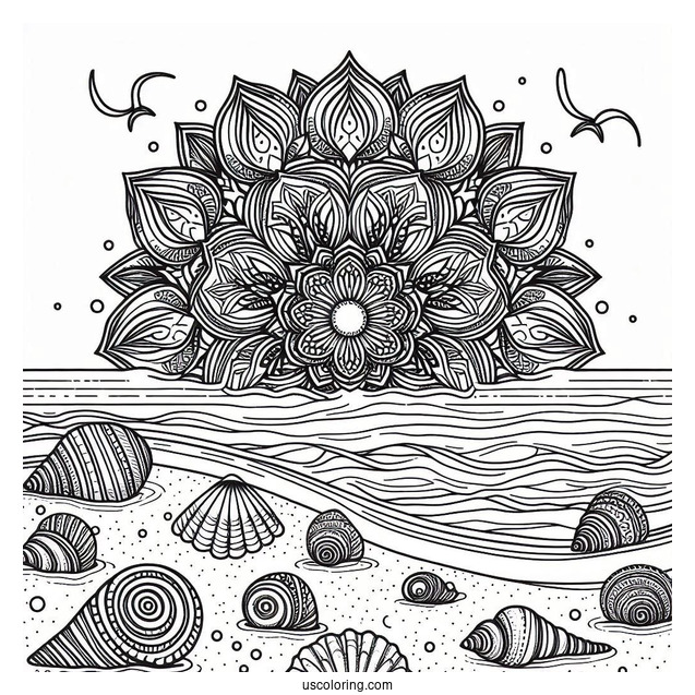 Beach Coloring Page Mandala With Seashells