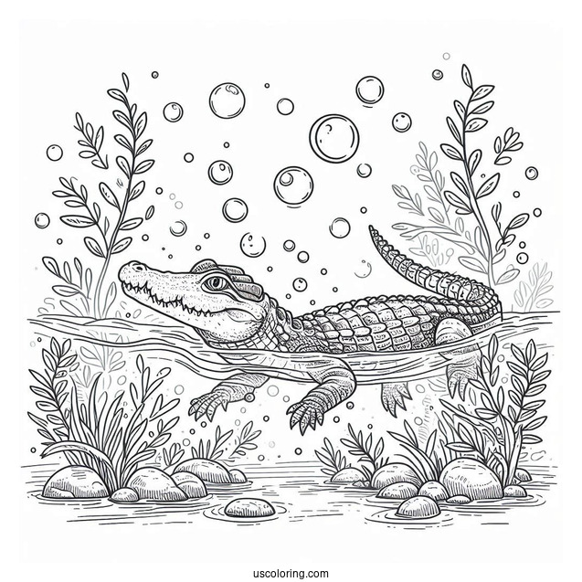 Freshwater Crocodile Going Into Water Coloring Page