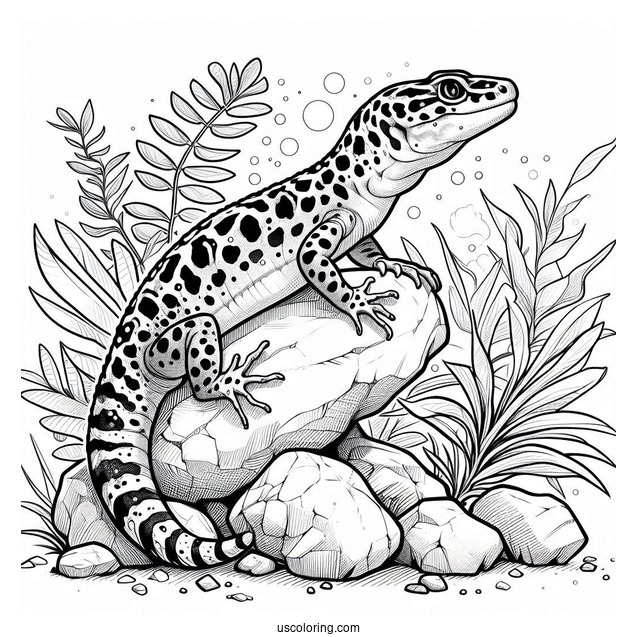 Leopard Gecko Lizard Coloring Page On Rocks