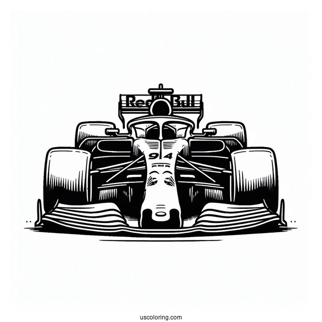 Simple F1 Coloring Page Red Bull Racing Car For Kids