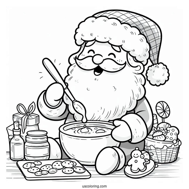 Santa Claus Eating Cooking Coloring Page