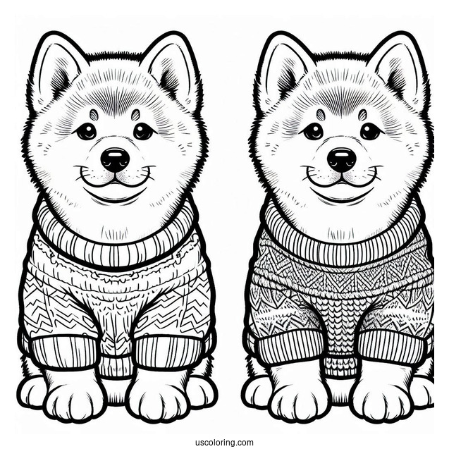 Akita Dog Wearing Sweater For Kids Coloring In