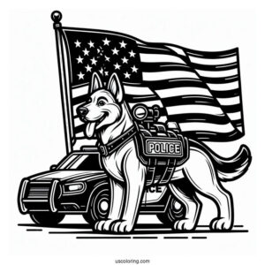 Police K-9 Unit With American Flag To Color