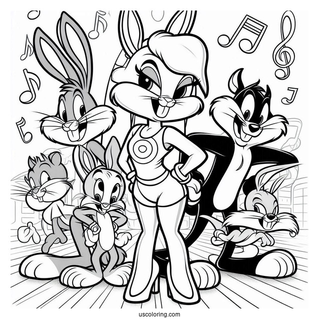 Space Jam Tune Squad Lola Bunny, Bugs Bunny, Tweety, Sylvester, And Tasmanian Devil