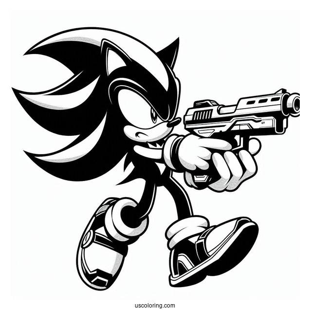 Detailed Shadow Coloring Page Shooting Gun
