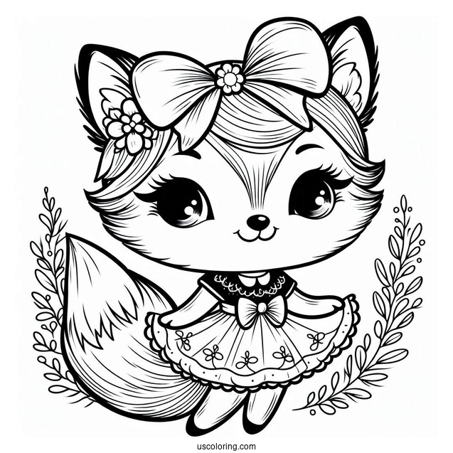 Little Girl Fox With A Bow And A Dress