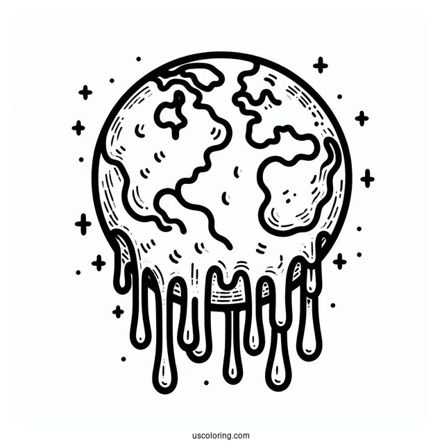 Earth Melting From Rising Temperature Coloring Page For Kids