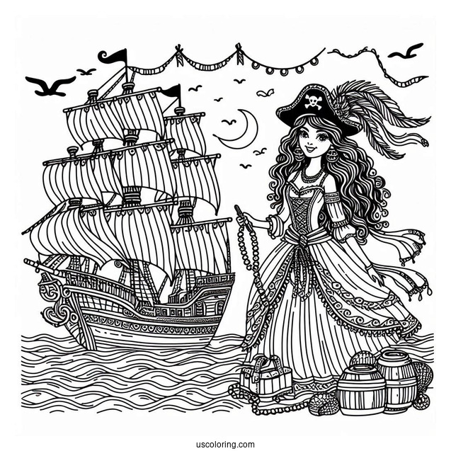 Easy Pirate Coloring Page Ship For Kids
