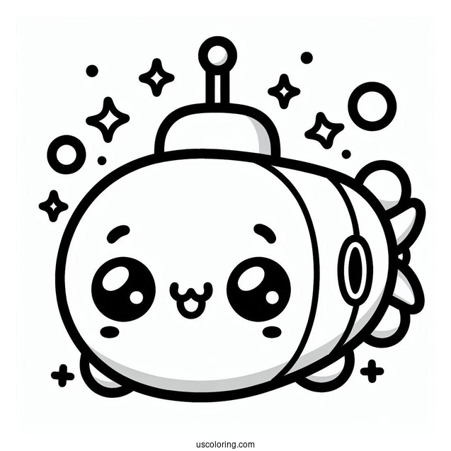 Kawaii Cartoon Submarine Coloring Page For Preschoolers